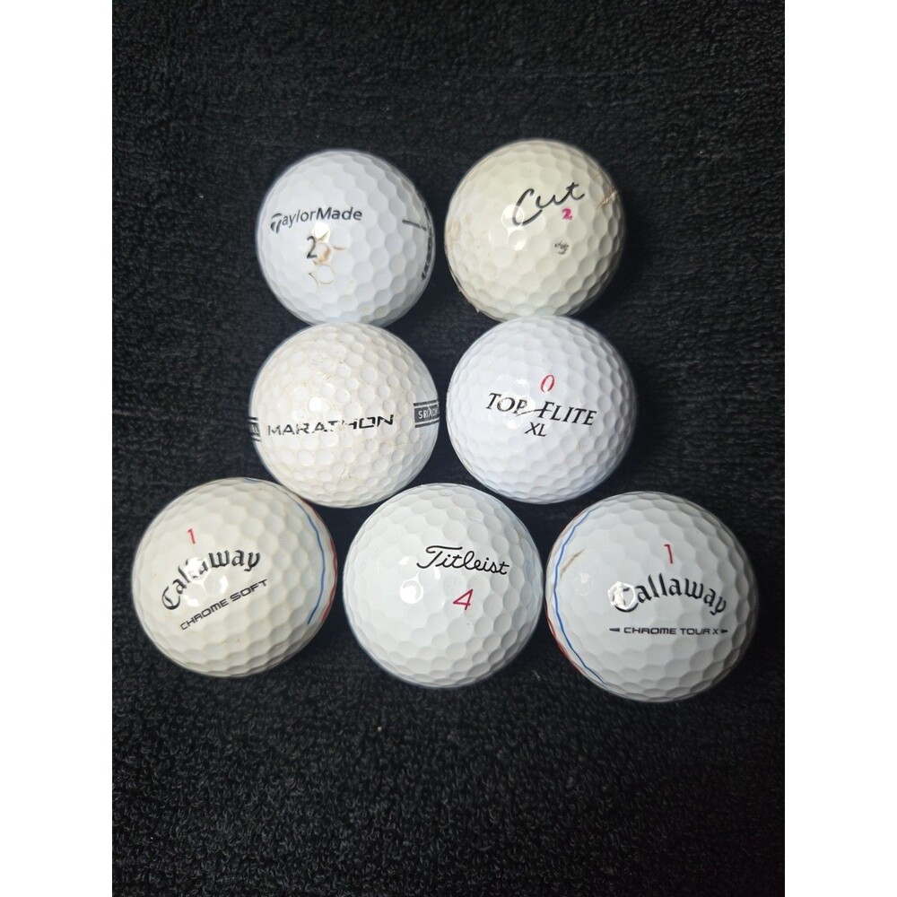Mixed Golf Balls Lot of 7 Titleist Callaway Chrome Soft TaylorMade TopFlite Cut